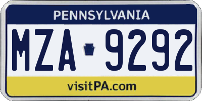 PA license plate MZA9292