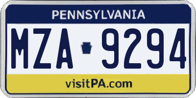 PA license plate MZA9294