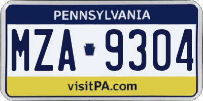 PA license plate MZA9304