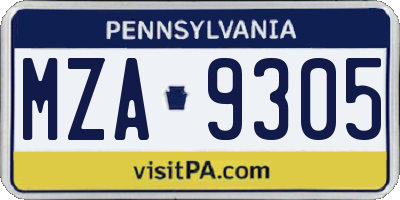PA license plate MZA9305