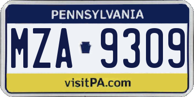 PA license plate MZA9309