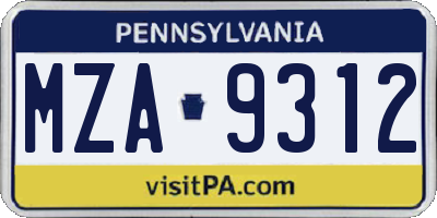 PA license plate MZA9312