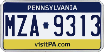 PA license plate MZA9313