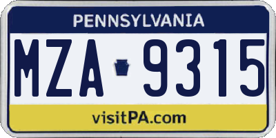 PA license plate MZA9315
