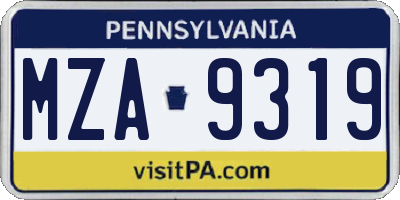 PA license plate MZA9319