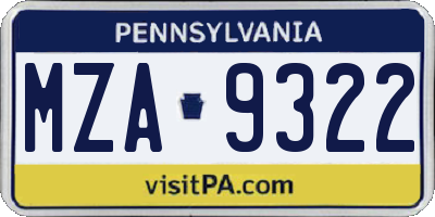PA license plate MZA9322
