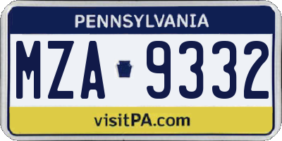 PA license plate MZA9332