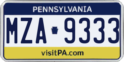 PA license plate MZA9333
