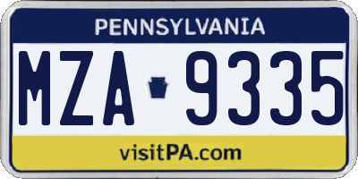 PA license plate MZA9335