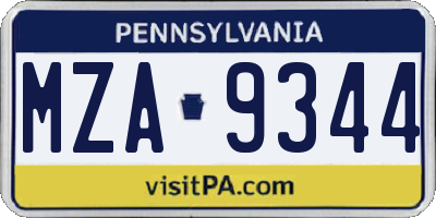 PA license plate MZA9344