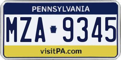 PA license plate MZA9345