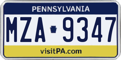 PA license plate MZA9347
