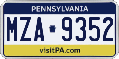 PA license plate MZA9352
