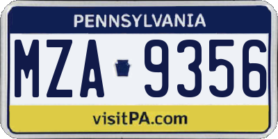 PA license plate MZA9356
