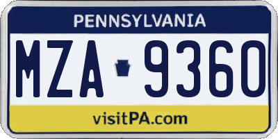 PA license plate MZA9360