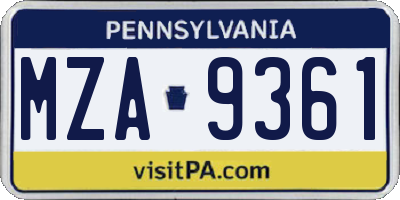 PA license plate MZA9361