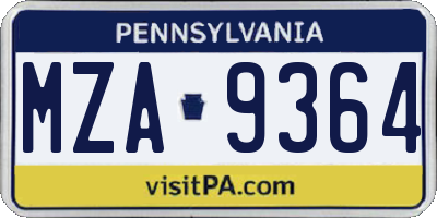 PA license plate MZA9364