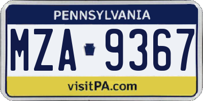 PA license plate MZA9367