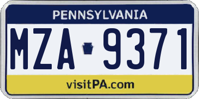 PA license plate MZA9371