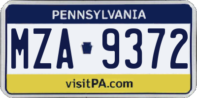 PA license plate MZA9372