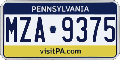 PA license plate MZA9375