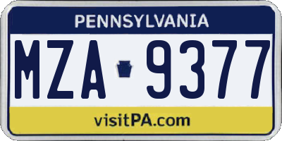 PA license plate MZA9377