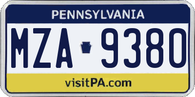 PA license plate MZA9380