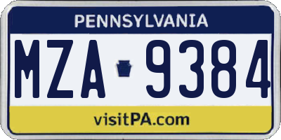 PA license plate MZA9384