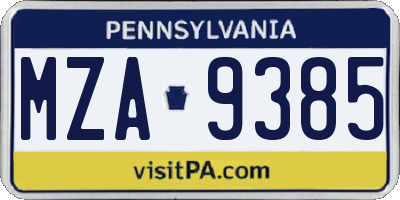 PA license plate MZA9385