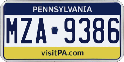 PA license plate MZA9386