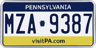 PA license plate MZA9387