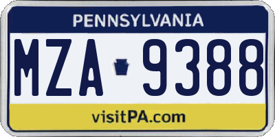 PA license plate MZA9388