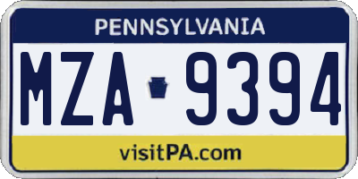 PA license plate MZA9394