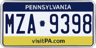 PA license plate MZA9398