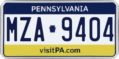 PA license plate MZA9404