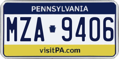 PA license plate MZA9406