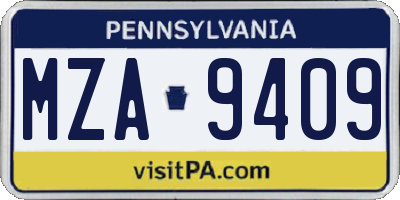 PA license plate MZA9409