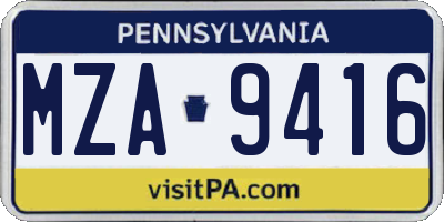 PA license plate MZA9416