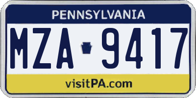 PA license plate MZA9417