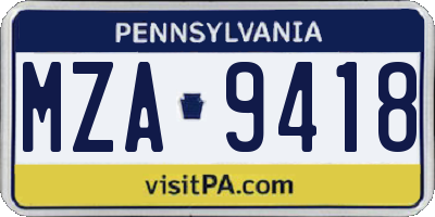 PA license plate MZA9418