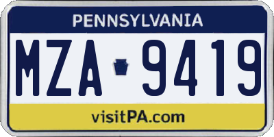 PA license plate MZA9419