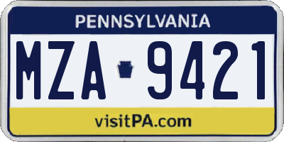 PA license plate MZA9421