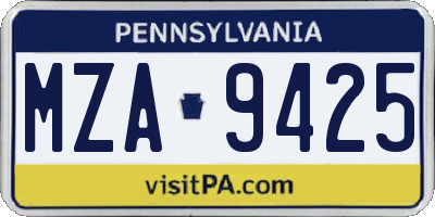 PA license plate MZA9425