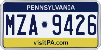 PA license plate MZA9426