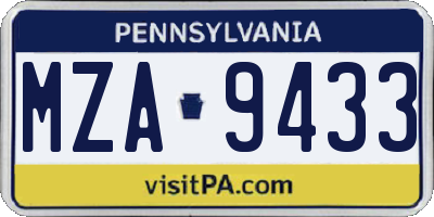 PA license plate MZA9433