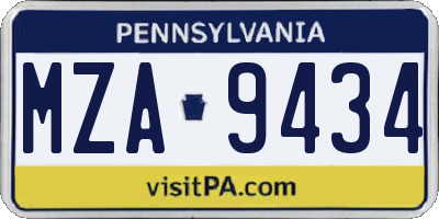 PA license plate MZA9434