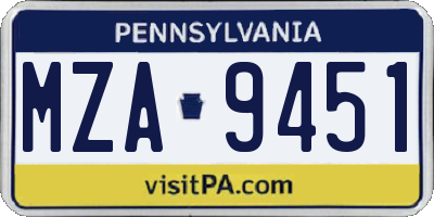 PA license plate MZA9451