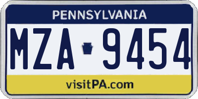 PA license plate MZA9454