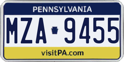 PA license plate MZA9455