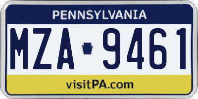 PA license plate MZA9461